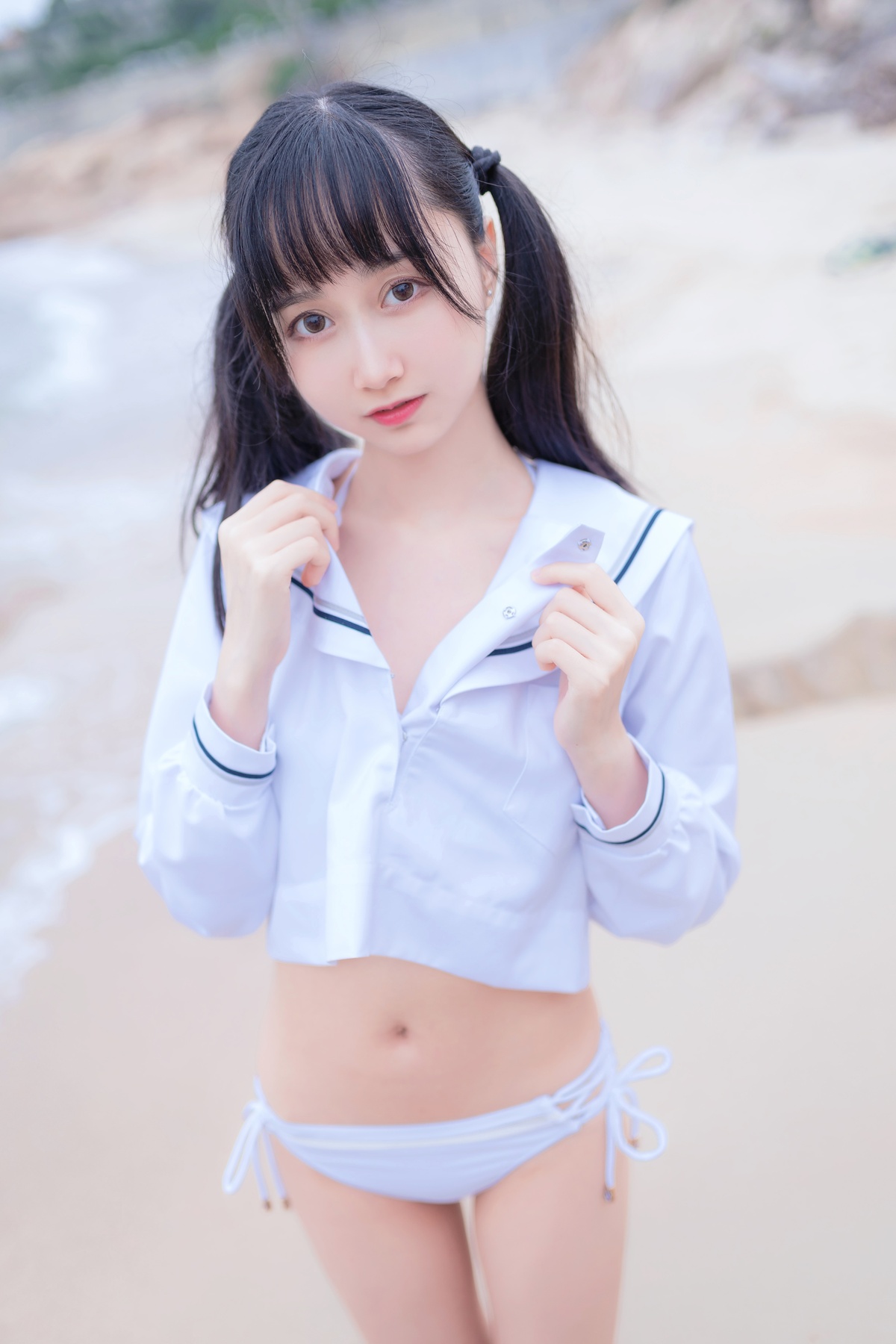 图片[2]-木绵绵OwO NO.036 海边白色比基尼 [30P-133MB]-COS世界