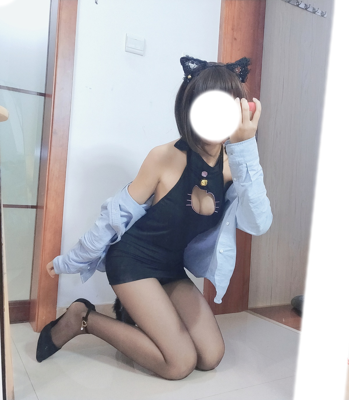 图片[5]-【coser】-黑米粥-NO.007 露背猫咪-COS世界
