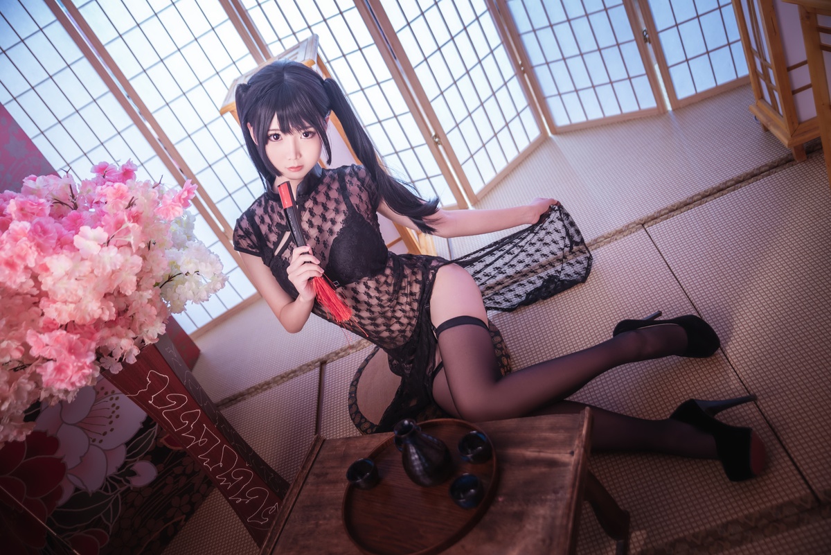 微博Coser@面饼仙儿 NO.018 黑丝情趣旗袍-COS世界